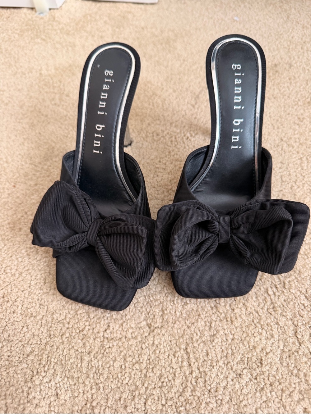 Gianni Bini Black Bow Satin Stiletto Mules Heels 8.5